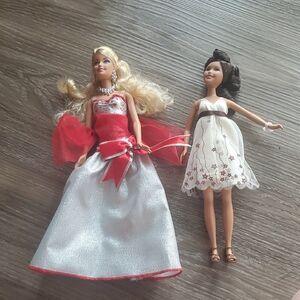 Elegant Barbies in Red, Silver, Off White, Brown Detail Dresses